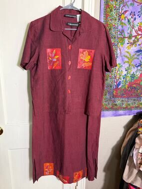 Vintage Sag Harbor Dress Fall Cottagecore Leaf Print Set - Size 10
